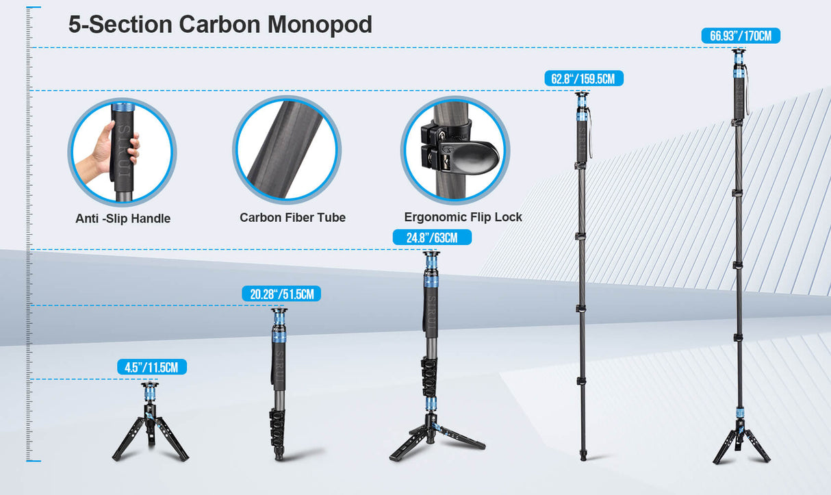 SIRUI P-325FL/FS 5 Section Carbon Fiber Monopod